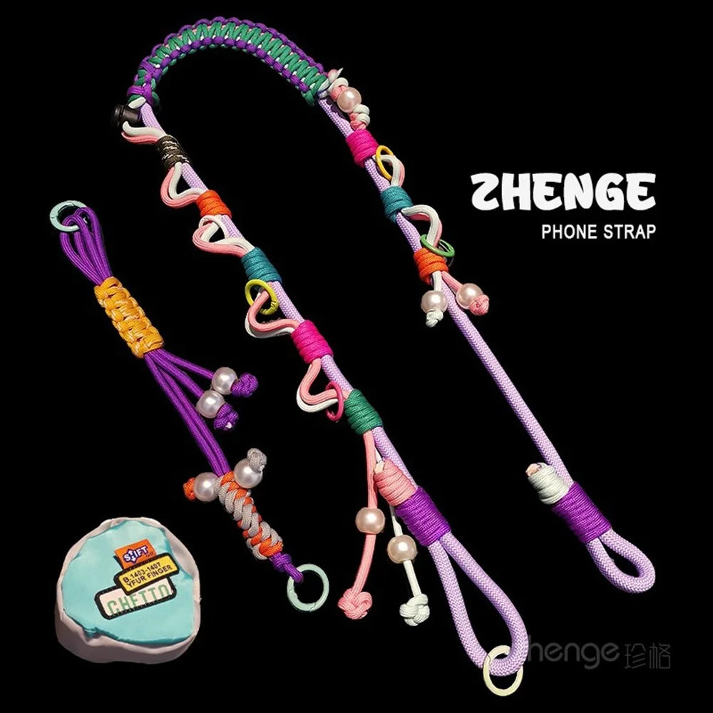 120cm Phone Strap 3-in-1 Adjustable Crossbody Woven Lanyard Neck Strap with Pouch / Tether Tab for Mobile Phone - 3