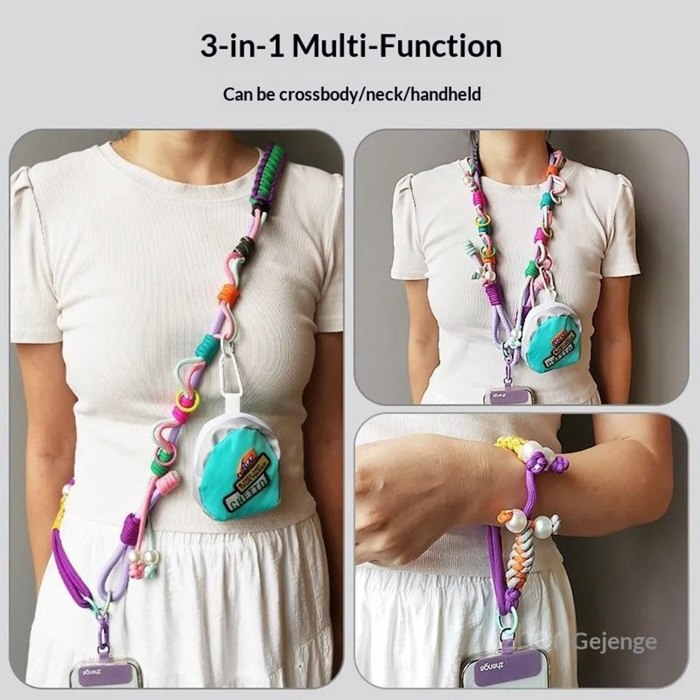 120cm Phone Strap 3-in-1 Adjustable Crossbody Woven Lanyard Neck Strap with Pouch / Tether Tab for Mobile Phone - 5