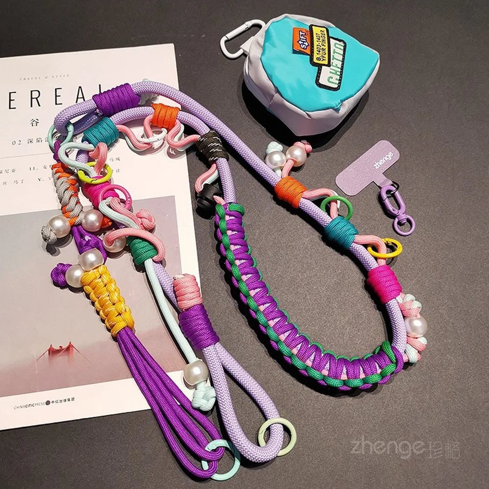 120cm Phone Strap 3-in-1 Adjustable Crossbody Woven Lanyard Neck Strap with Pouch / Tether Tab for Mobile Phone - 6