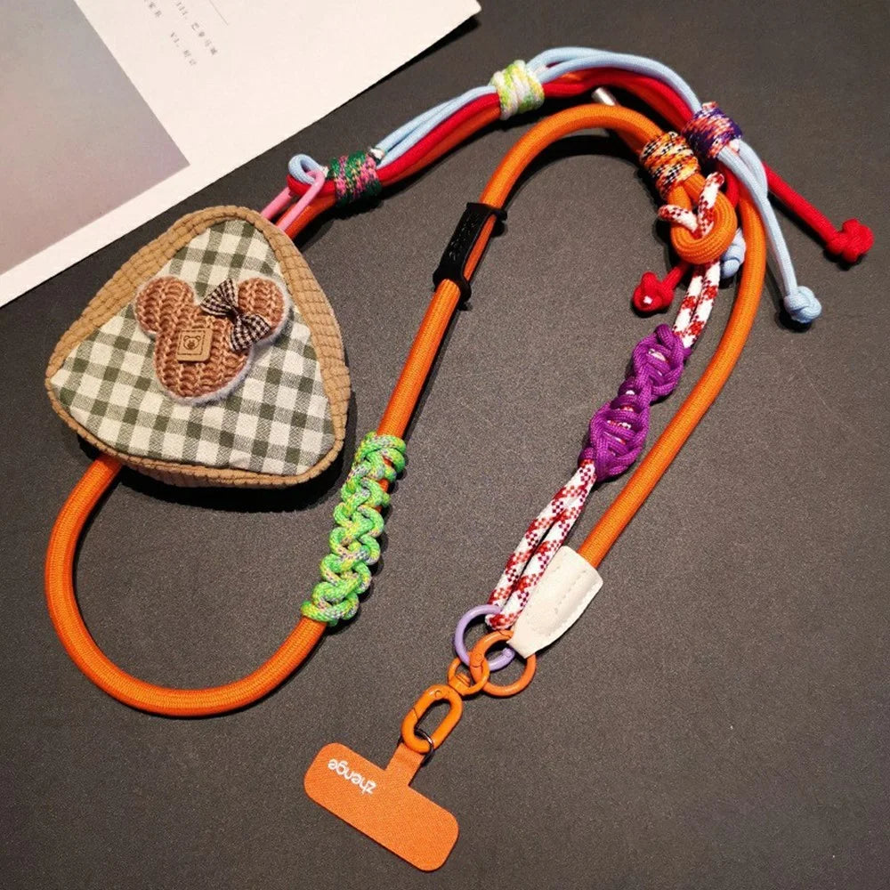120cm Crossbody Phone Lanyard 3-in-1 Adjustable Neck Strap Wrist Strap with Mini Storage Pouch / Tether Tab - Orange+Colorful - 1