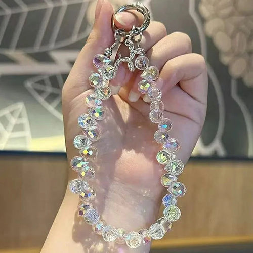 17cm Crystal Beaded Phone Lanyard Wrist Strap Keychain Charm Short Chain with Dog Pendant / Tether Tab - White - 1