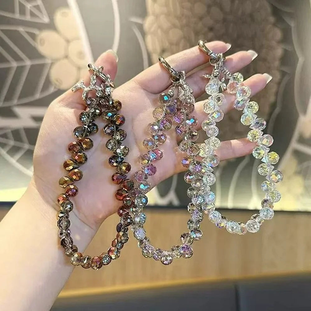 17cm Crystal Beaded Phone Lanyard Wrist Strap Keychain Charm Short Chain with Dog Pendant / Tether Tab - White - 2