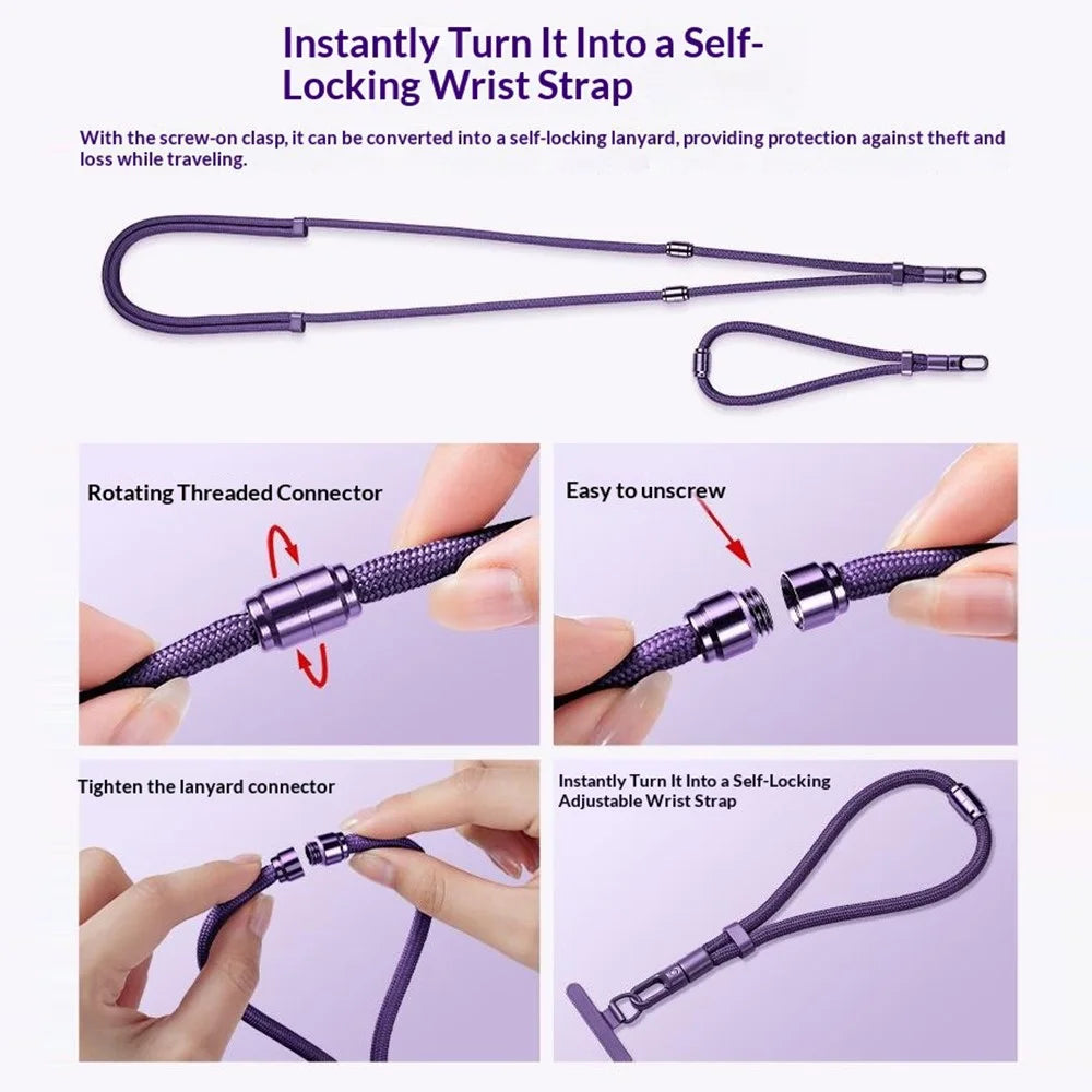 160cm 3-in-1 Multifunctional Phone Lanyard Crossbody Adjustable Neck Wrist Strap with Stainless Steel Patch Anti-loss - Dark Purple - 2