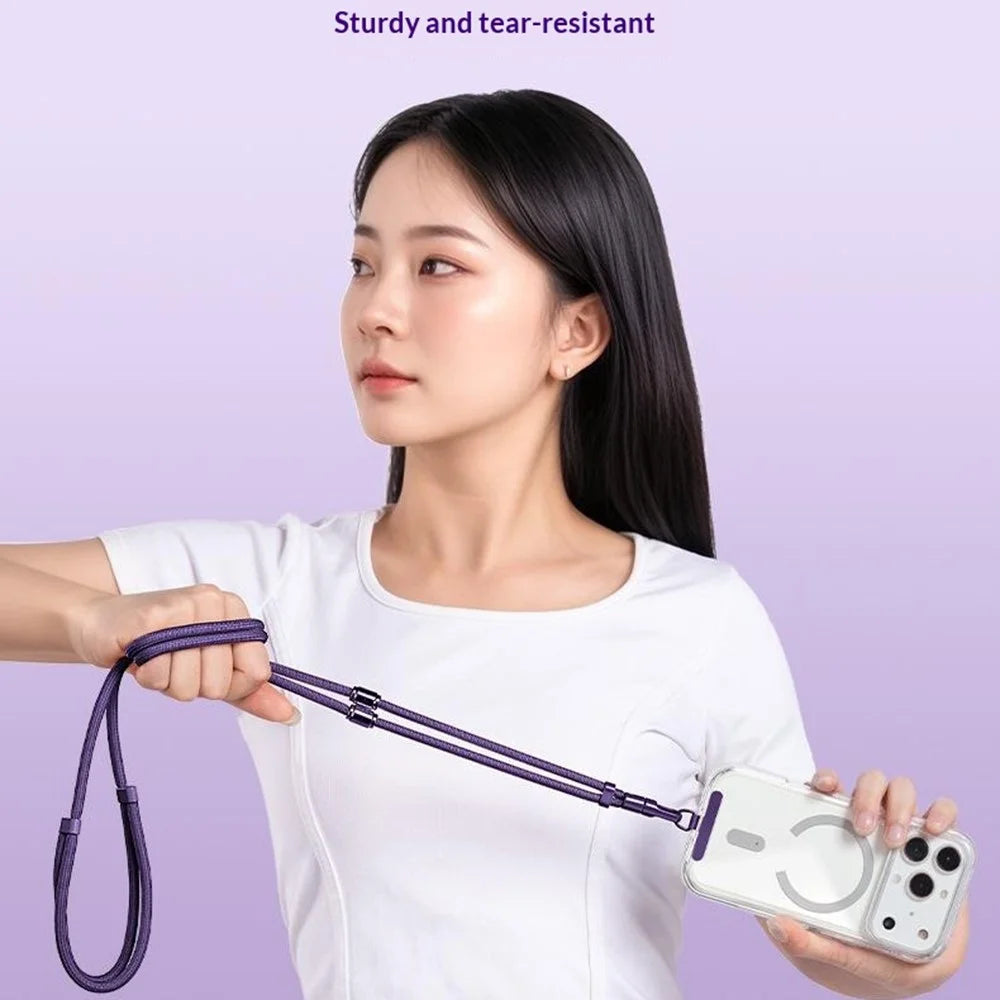 160cm 3-in-1 Multifunctional Phone Lanyard Crossbody Adjustable Neck Wrist Strap with Stainless Steel Patch Anti-loss - Dark Purple - 5