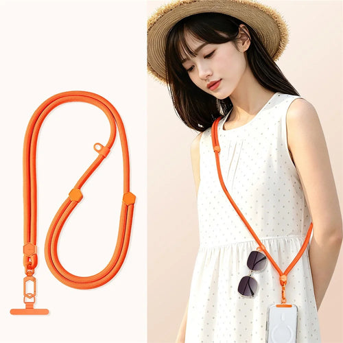 150cm Phone Lanyard Neck Strap Adjustable Crossbody Cord with Stainless Steel Tether Tab - Orange - 1
