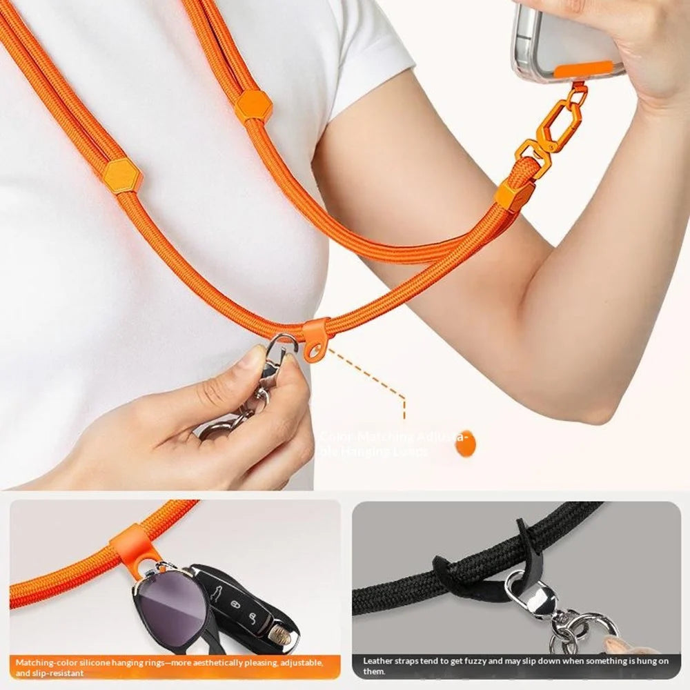 150cm Phone Lanyard Neck Strap Adjustable Crossbody Cord with Stainless Steel Tether Tab - Orange - 2
