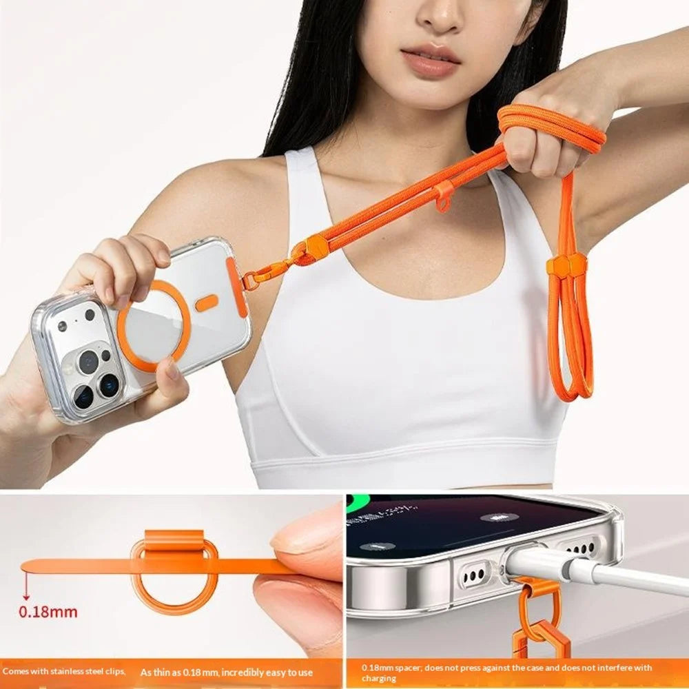 150cm Phone Lanyard Neck Strap Adjustable Crossbody Cord with Stainless Steel Tether Tab - Orange - 4
