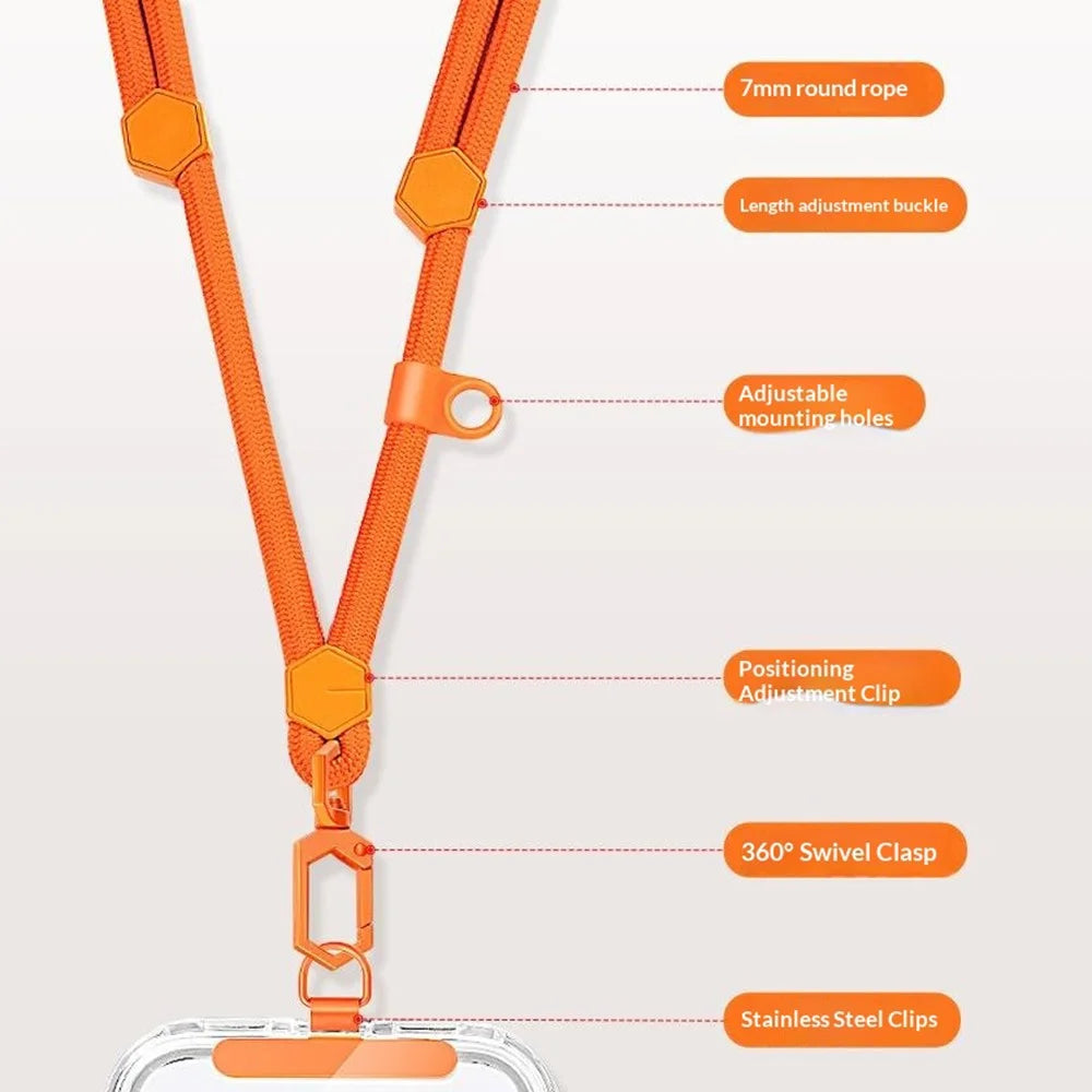 150cm Phone Lanyard Neck Strap Adjustable Crossbody Cord with Stainless Steel Tether Tab - Orange - 6