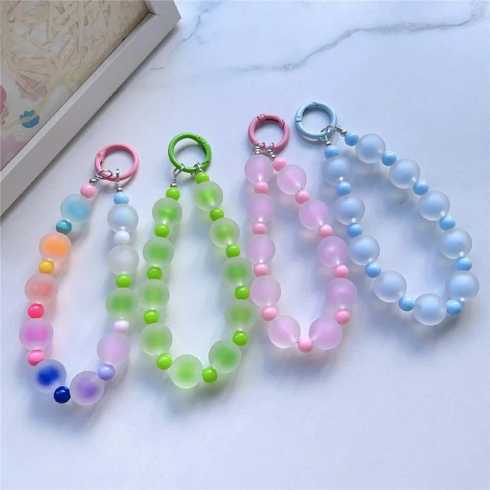 14cm Colorful Beaded Phone Lanyard Anti-loss Wrist Strap Keychain Bag Charm with Clear Tether Tab - Pink - 3