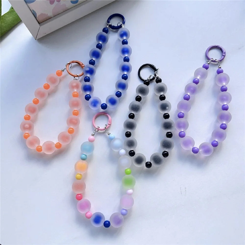 14cm Colorful Beaded Phone Lanyard Anti-loss Wrist Strap Keychain Bag Charm with Clear Tether Tab - Pink - 4