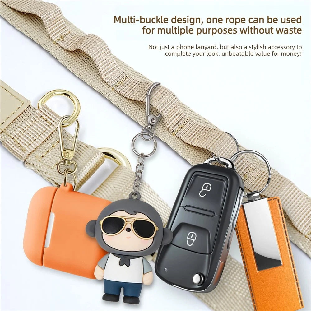 150cm 3-in-1 Crossbody Phone Lanyard Adjustable Polyester Flat Webbing Neck Strap Wrist Rope with Metal Buckles - Orange - 2