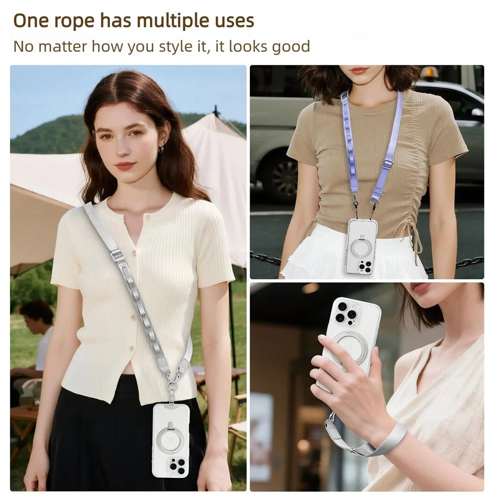 150cm 3-in-1 Crossbody Phone Lanyard Adjustable Polyester Flat Webbing Neck Strap Wrist Rope with Metal Buckles - Orange - 3