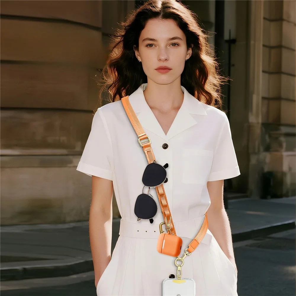 150cm 3-in-1 Crossbody Phone Lanyard Adjustable Polyester Flat Webbing Neck Strap Wrist Rope with Metal Buckles - Orange - 4