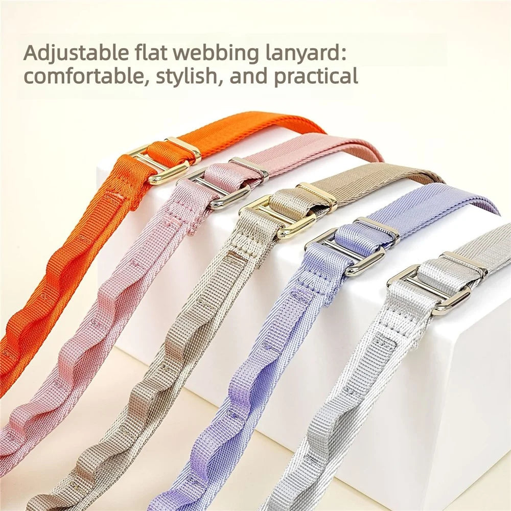 150cm 3-in-1 Crossbody Phone Lanyard Adjustable Polyester Flat Webbing Neck Strap Wrist Rope with Metal Buckles - Orange - 6