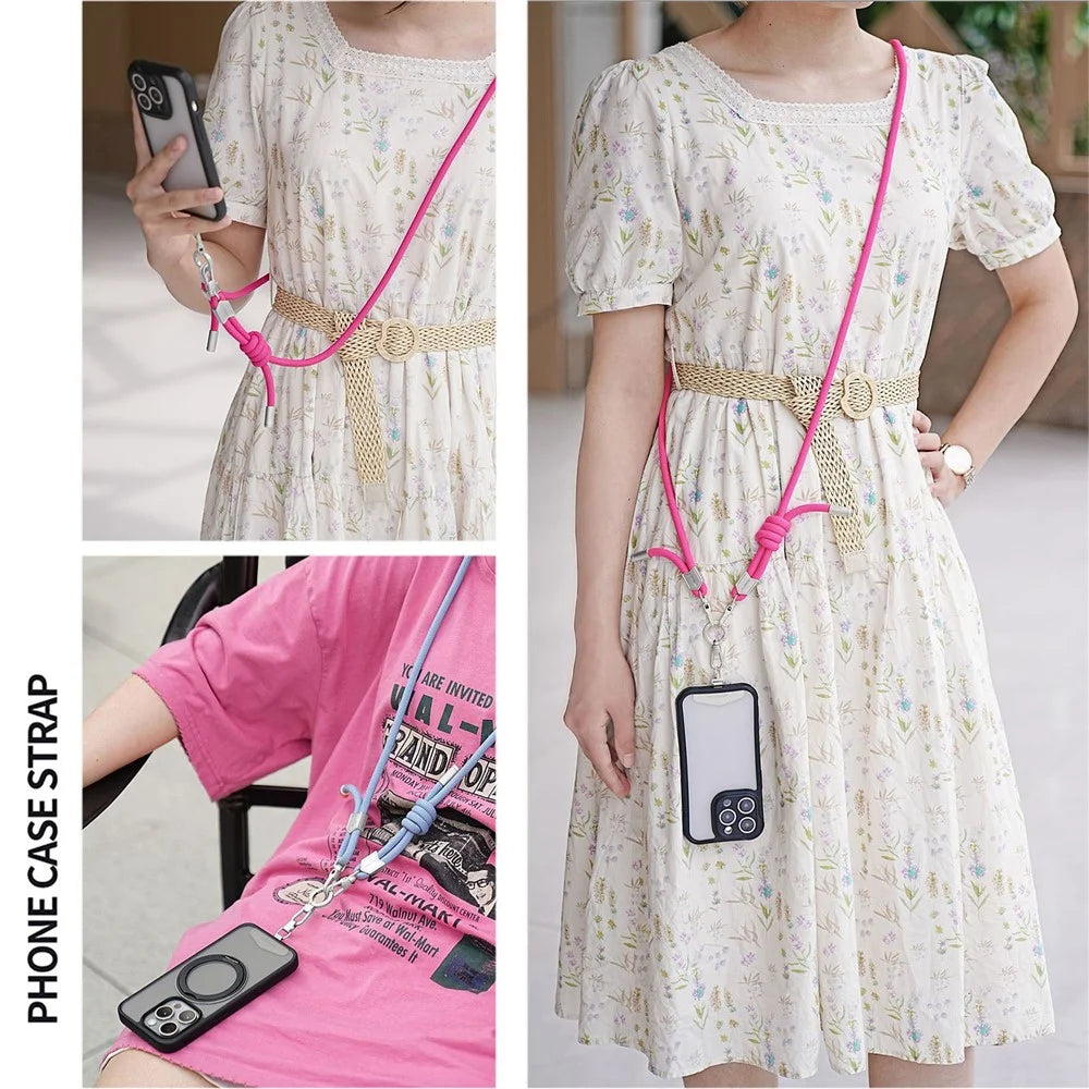 180cm Phone Strap Adjustable Crossbody Lanyard Braided Nylon Neck Strap with Tether Tab - Dark Orange - 3