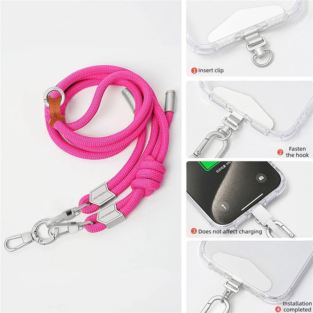 180cm Phone Strap Adjustable Crossbody Lanyard Braided Nylon Neck Strap with Tether Tab - Dark Orange - 4