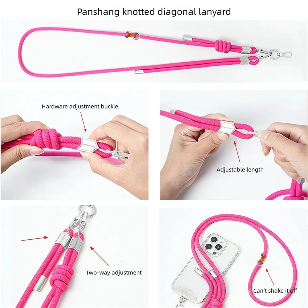 180cm Phone Strap Adjustable Crossbody Lanyard Braided Nylon Neck Strap with Tether Tab - Dark Orange - 5