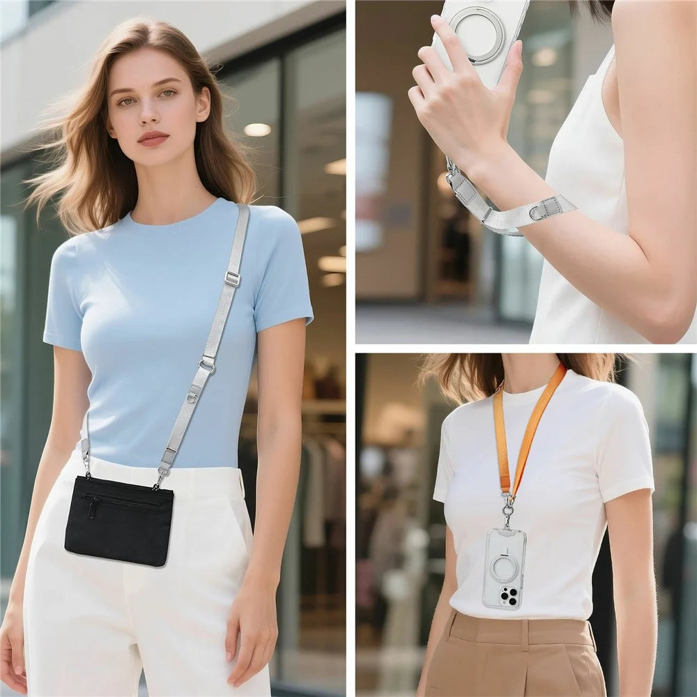 140cm Multifunctional Adjustable Phone Lanyard Strap Detachable Metal Buckle Crossbody Wrist Neck Strap for Mobile Phone - Silver Grey - 6