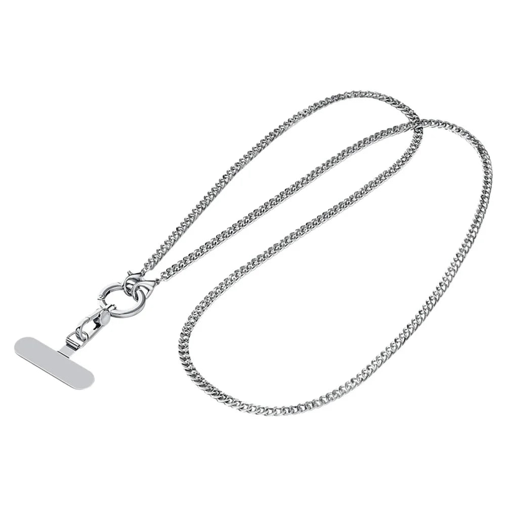 120cm Rotatable Metal Chain Phone Lanyard Crossbody Neck Strap with Tether Tab - Silver - 1