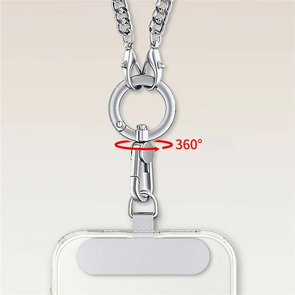 120cm Rotatable Metal Chain Phone Lanyard Crossbody Neck Strap with Tether Tab - Silver - 3