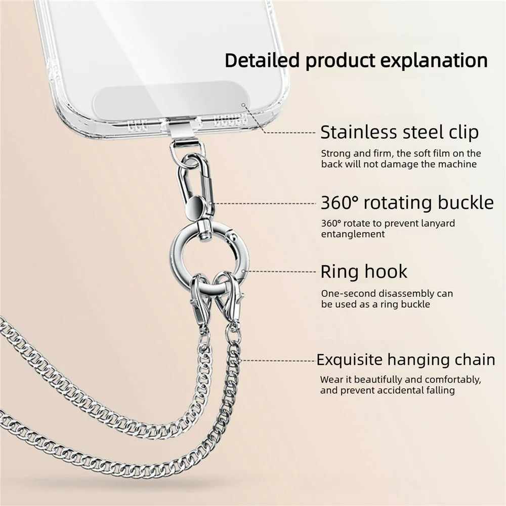 120cm Rotatable Metal Chain Phone Lanyard Crossbody Neck Strap with Tether Tab - Silver - 4