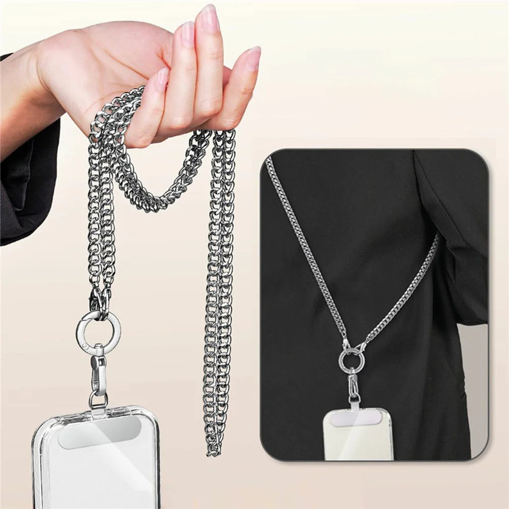 120cm Rotatable Metal Chain Phone Lanyard Crossbody Neck Strap with Tether Tab - Silver - 7