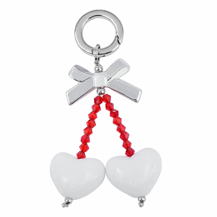 9.5cm Bow Heart Charm Phone Strap Acrylic Crystal Beads Keychain Ring for Mobile Bag Accessory - White - 1
