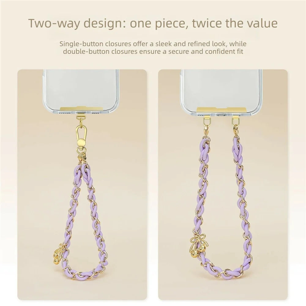 16cm Phone Strap Metal Braided Polyester Lanyard Detachable Wrist Chain with Bow Charm / Tether Tab - Orange - 3