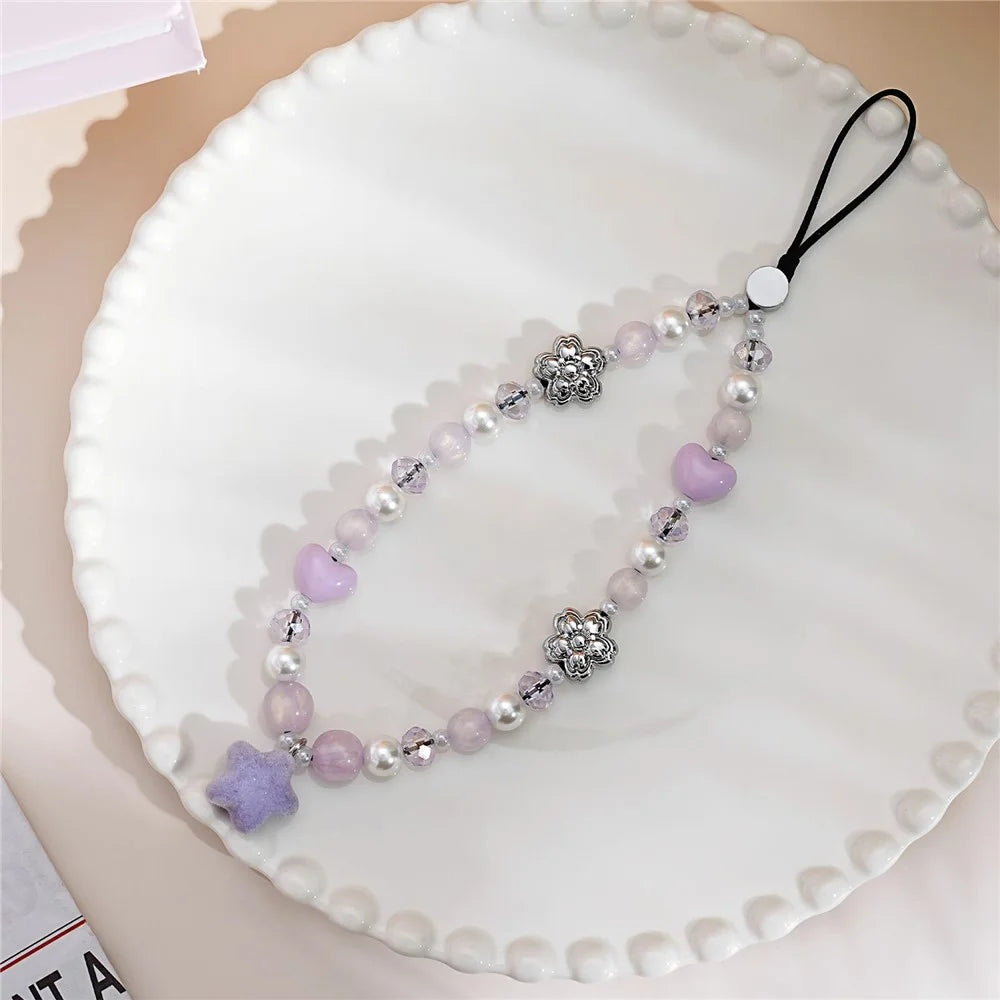 17cm Phone Chain Anti-lost Strap Heart Star Pearl Beaded Phone Lanyard Aesthetic Anti-Lost Wrist Strap - 2