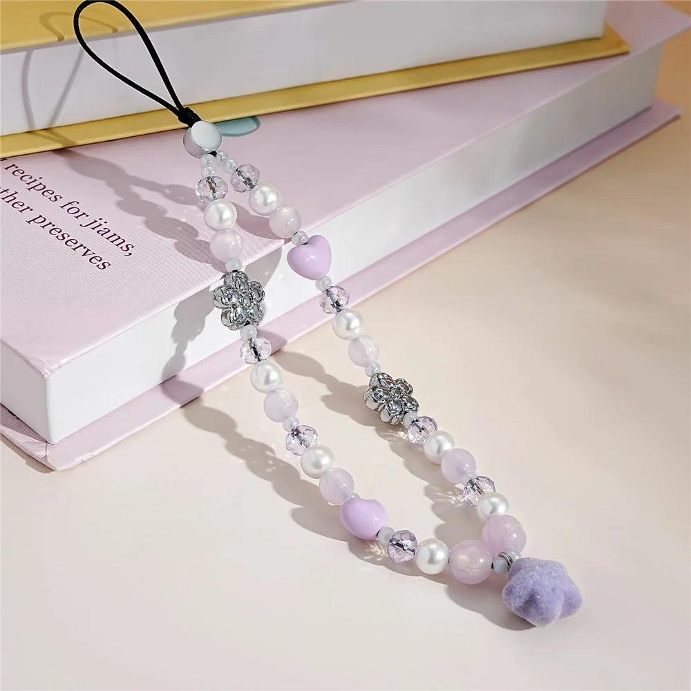 17cm Phone Chain Anti-lost Strap Heart Star Pearl Beaded Phone Lanyard Aesthetic Anti-Lost Wrist Strap - 3