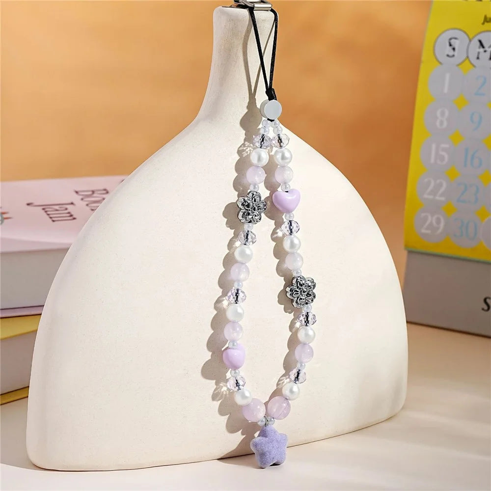 17cm Phone Chain Anti-lost Strap Heart Star Pearl Beaded Phone Lanyard Aesthetic Anti-Lost Wrist Strap - 4