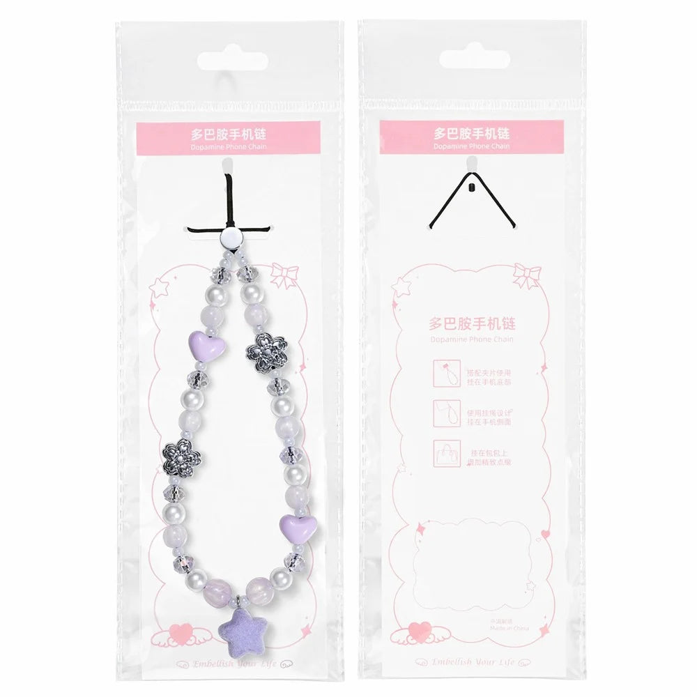 17cm Phone Chain Anti-lost Strap Heart Star Pearl Beaded Phone Lanyard Aesthetic Anti-Lost Wrist Strap - 5