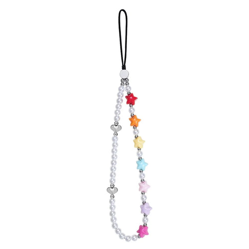 17cm Colorful Star Pearl Phone Chain Anti-Lost Lanyard Wrist Strap with Heart Charm Phone Accessories - 1