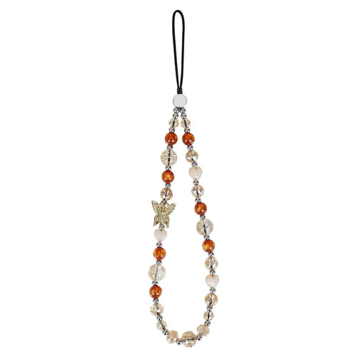 17cm Phone Charm Bracelet Warm Orange Crystal Beads Phone Chain with Butterfly Charm Anti-lost Keychain Wrist Strap - 1