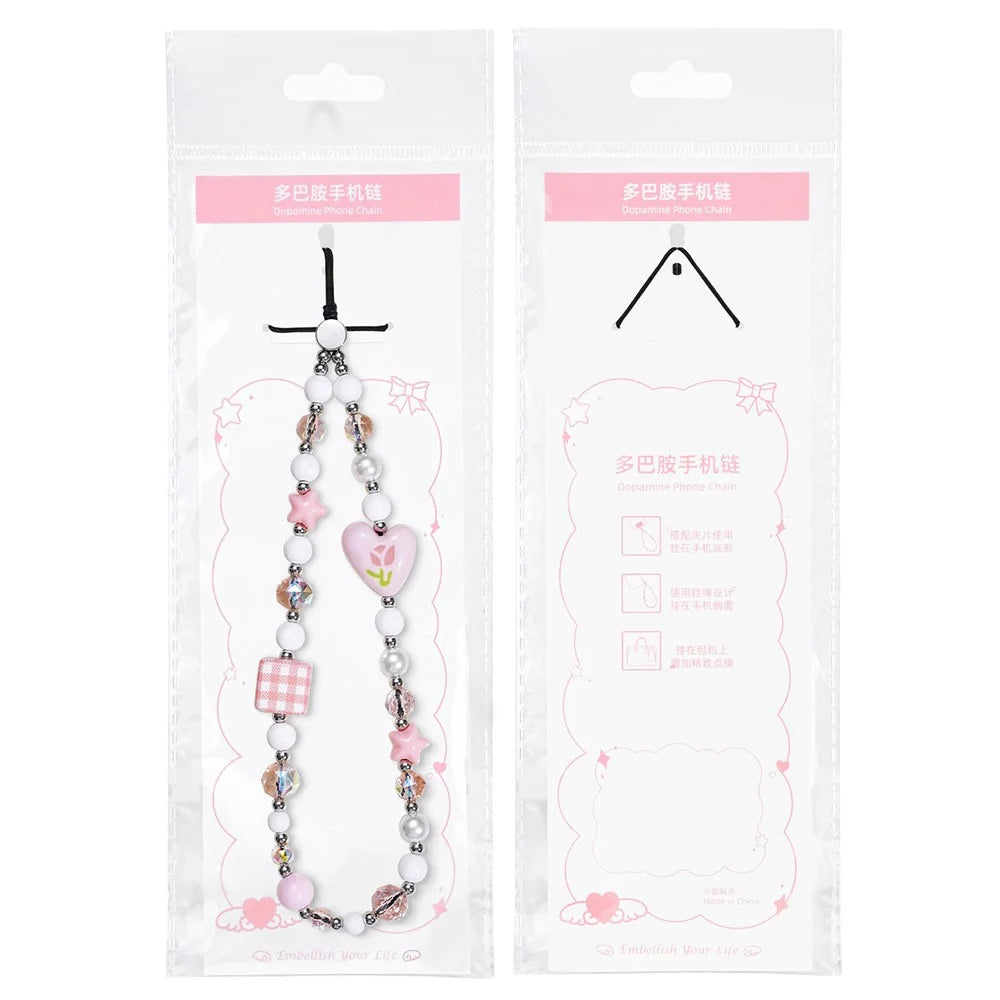17cm Phone Charm Strap Pink Acrylic Pearl Phone Chain Anti-Loss Mobile Phone Lanyard Hanging Rope - 6