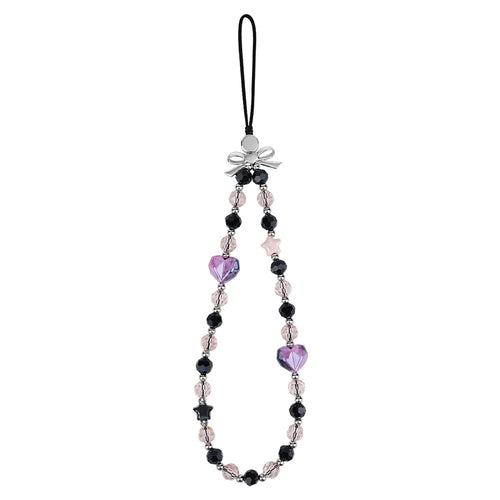 17cm Phone Chain Charm Strap Crystal Heart Star Beads Phone Lanyard Wrist Strap - 1