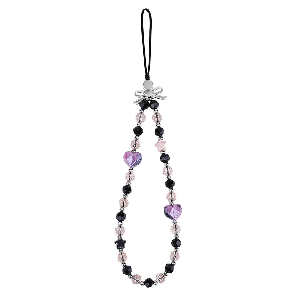 17cm Phone Chain Charm Strap Crystal Heart Star Beads Phone Lanyard Wrist Strap - 1