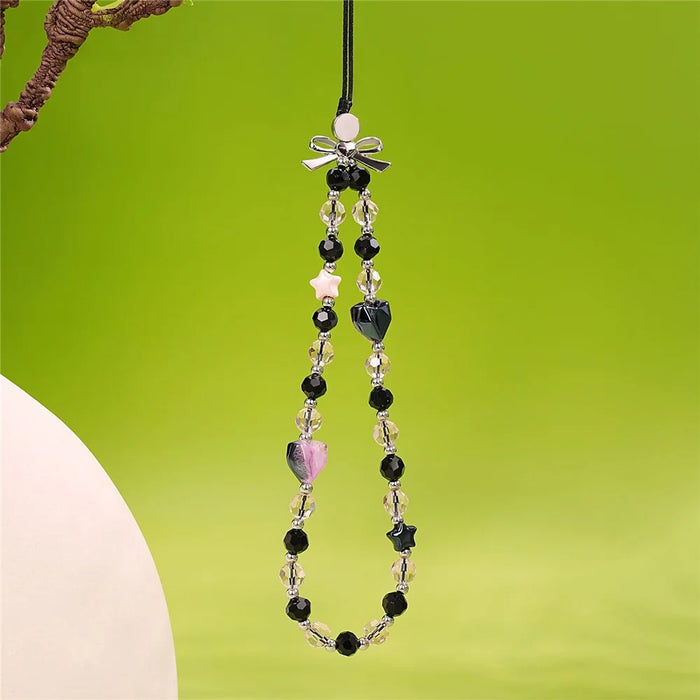 17cm Phone Chain Charm Strap Crystal Heart Star Beads Phone Lanyard Wrist Strap - 2
