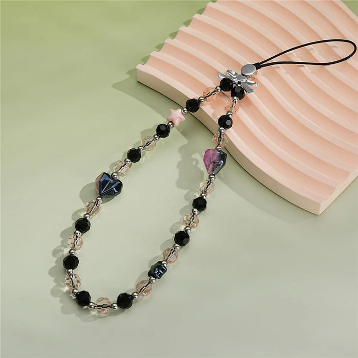 17cm Phone Chain Charm Strap Crystal Heart Star Beads Phone Lanyard Wrist Strap - 3