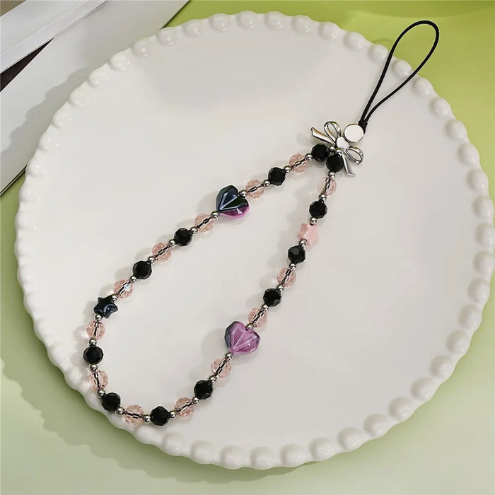 17cm Phone Chain Charm Strap Crystal Heart Star Beads Phone Lanyard Wrist Strap - 5