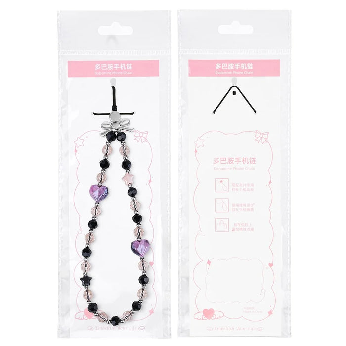 17cm Phone Chain Charm Strap Crystal Heart Star Beads Phone Lanyard Wrist Strap - 6