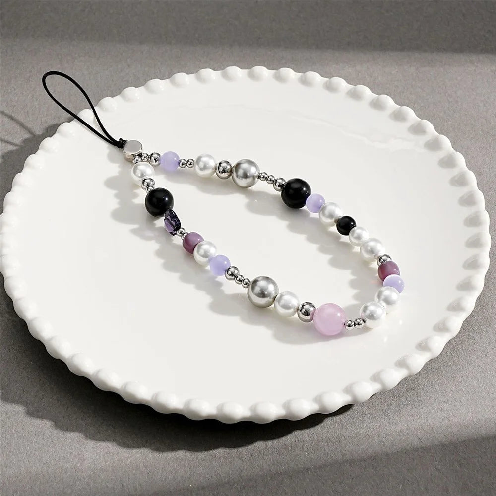 17cm Phone Charm Chain Beaded Strap Purple Butterfly Decoration Anti-drop Lanyard for Mobile Phone - 2