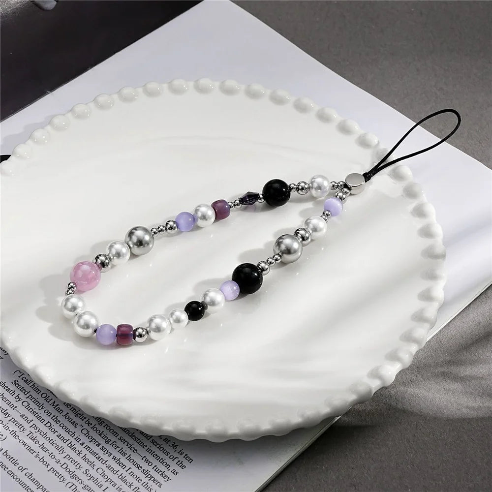 17cm Phone Charm Chain Beaded Strap Purple Butterfly Decoration Anti-drop Lanyard for Mobile Phone - 3