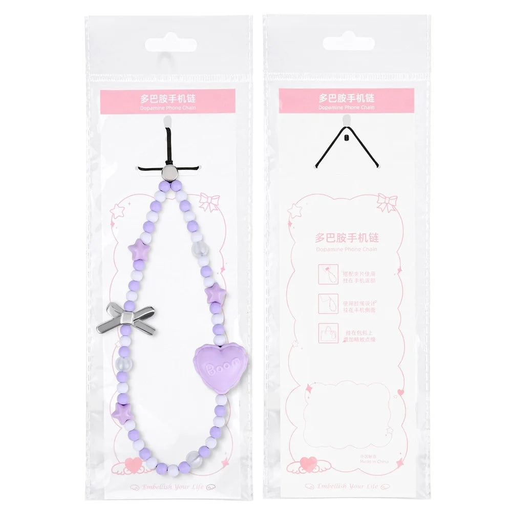 17cm Beaded Phone Lanyard with Star Bow Heart Charm Anti-Lost Wrist Strap Aesthetic Chain - 6