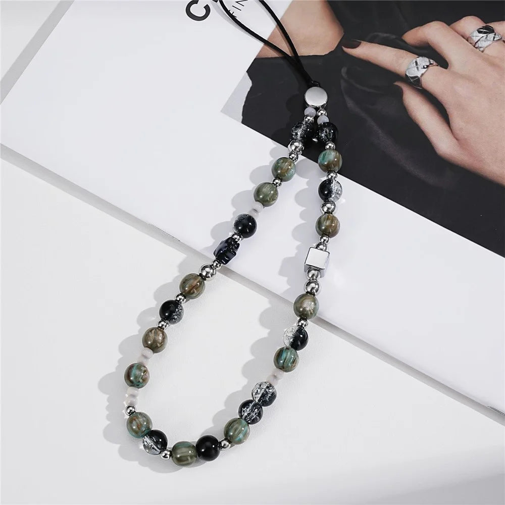 17cm Phone Chain Lanyard Retro Crystal Glass Beads Anti-Lost Phone Strap Wrist Lanyard for Phone Case - 6