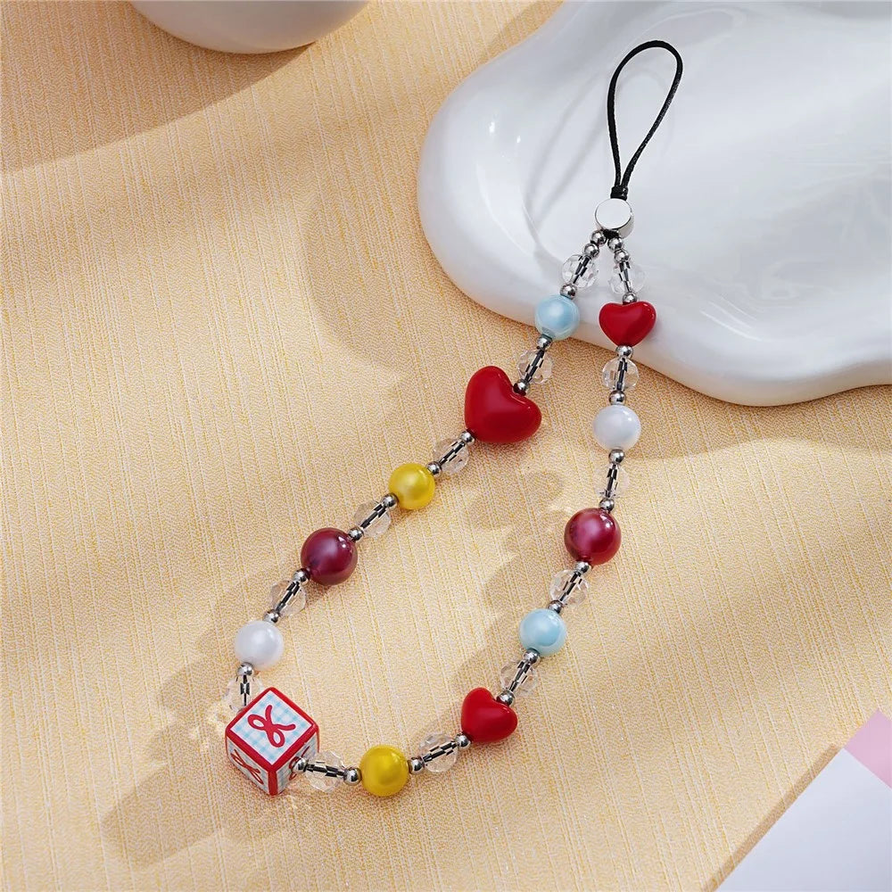 17cm Heart Beaded Phone Chain Bracelet Anti-Lost Lanyard Wrist Strap for Phone Case - 2