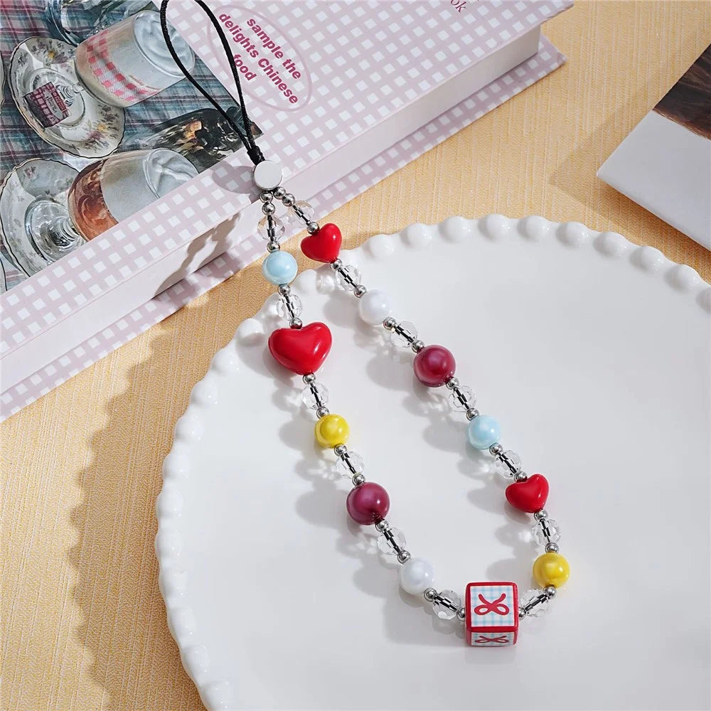 17cm Heart Beaded Phone Chain Bracelet Anti-Lost Lanyard Wrist Strap for Phone Case - 3