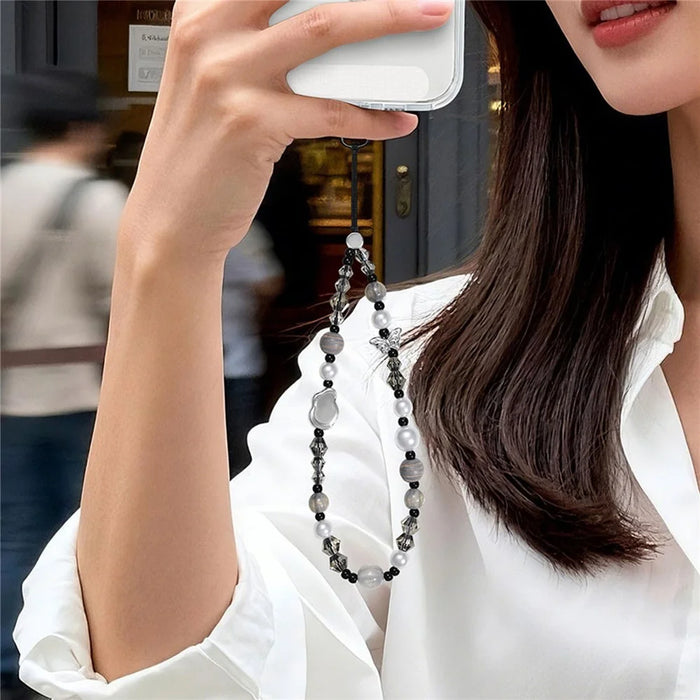 17cm Phone Chain Butterfly Pearl Beaded Lanyard Anti-Lost Phone Strap for Decorative Accessory - 3
