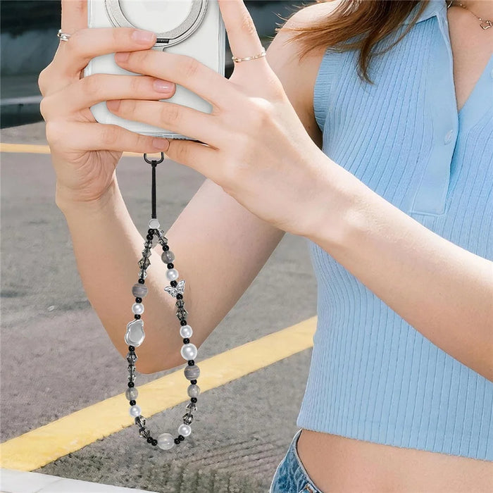 17cm Phone Chain Butterfly Pearl Beaded Lanyard Anti-Lost Phone Strap for Decorative Accessory - 4