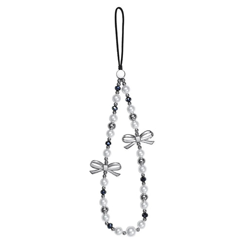 17cm Double Bow Pearl Beaded Phone Charm Lanyard Chain Anti-Lost Wrist Strap Phone Bracelet Keychain - 1